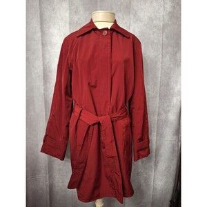 London Fog Burgundy Mid Length Trench Coat Women's Sz L Shell Layered Lined Work